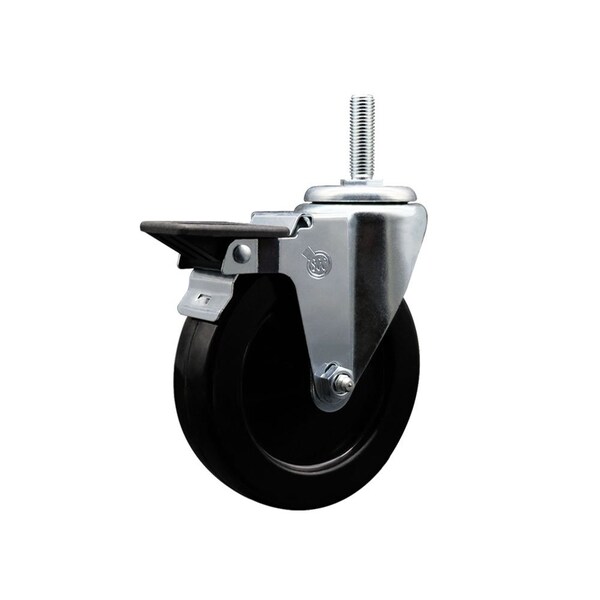 5 Inch Soft Rubber Wheel Swivel 58 Inch Threaded Stem Caster with Brake SCC